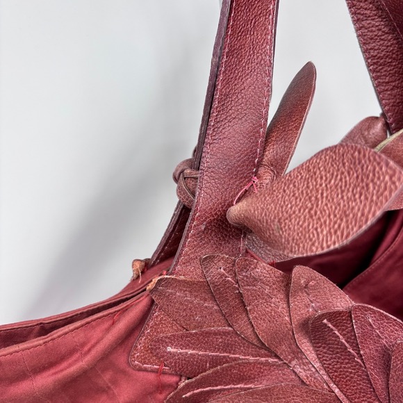 Lucky Penny Hobo Shoulder Bag Cotton with‎ Red Leather Leaf Accent Anthropologie - Picture 7 of 14